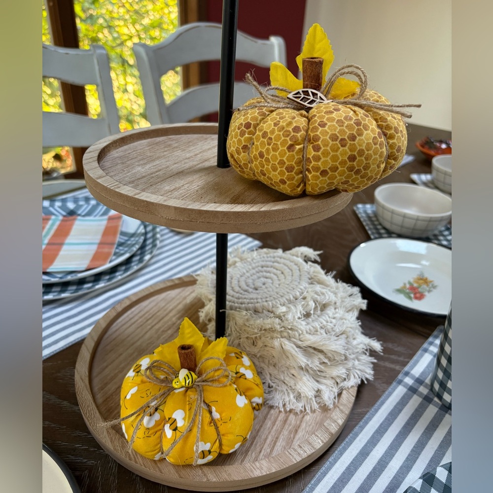 Hand Crafted Yellow and White Bee Pumpkin Decor